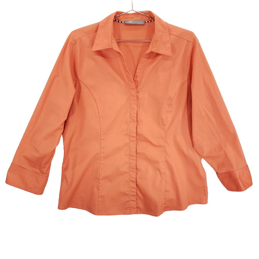 Lee Shirt Womens Extra Large Orange Casual Long Sleeve Button Closure V Neck Top